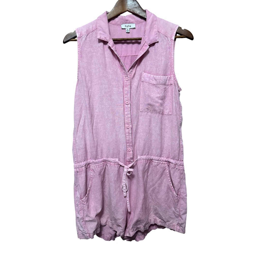 Fate Romper Women S Pink Excellent Linen Blend Sleeveless Button Down Utility